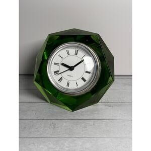 Green Cut Glass Desk Clock